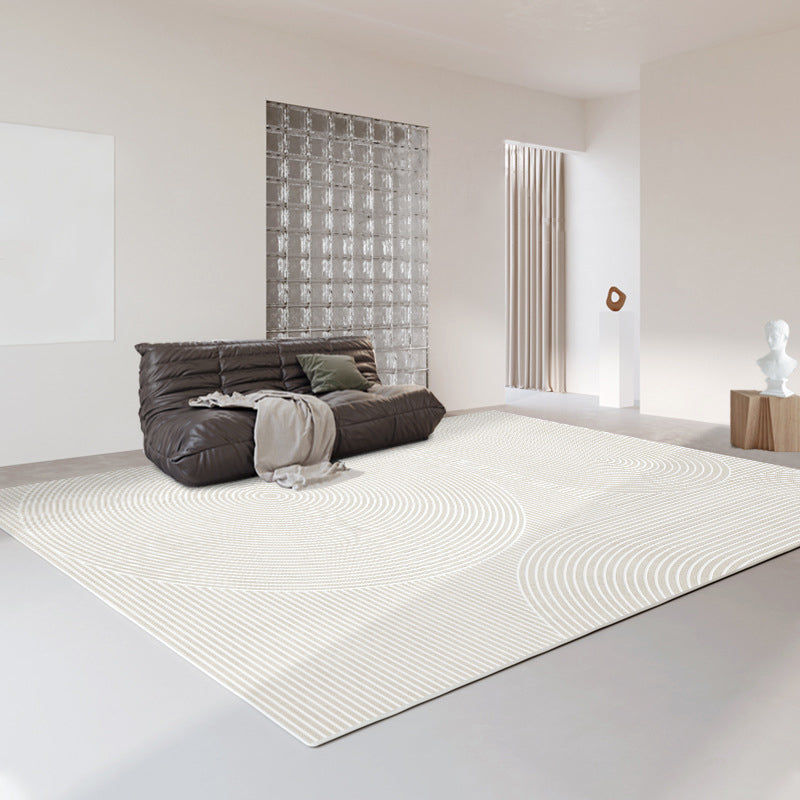 Modern Rug Light Grey Polyester Rug Stain Resistant Rug for Living Room