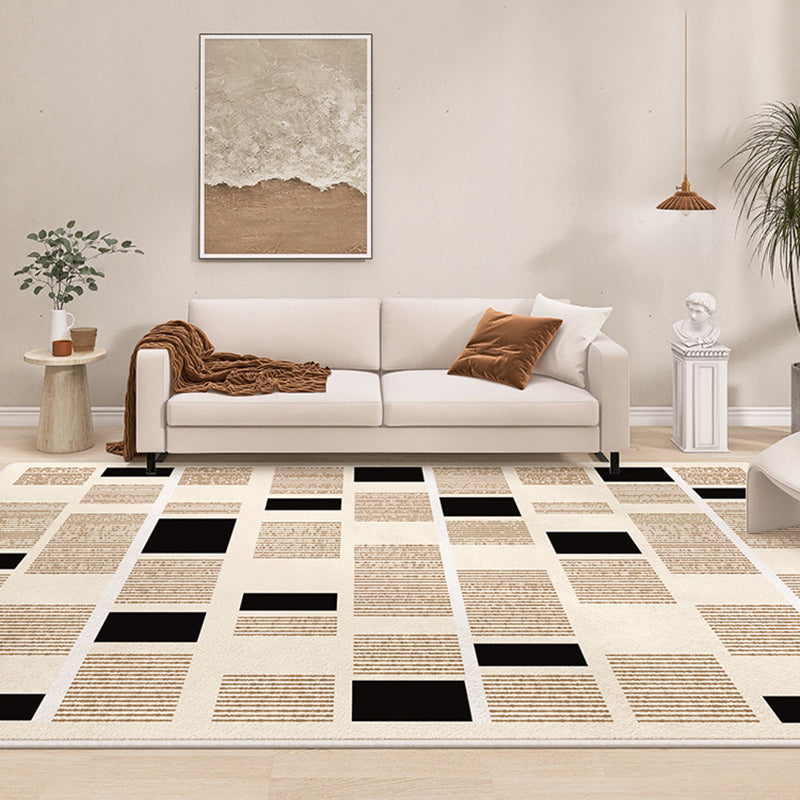 Brown Tone Rug Geometric Pattern Washable Wool Rug for Home Decor