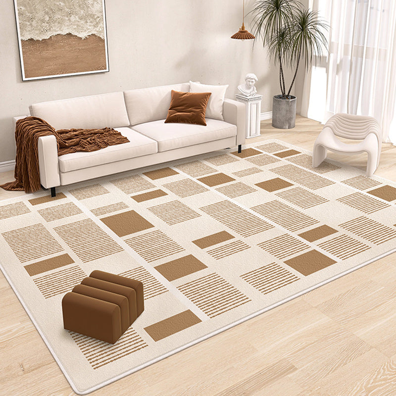 Brown Tone Rug Geometric Pattern Washable Wool Rug for Home Decor