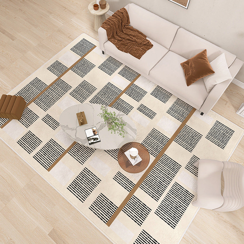 Brown Tone Rug Geometric Pattern Washable Wool Rug for Home Decor