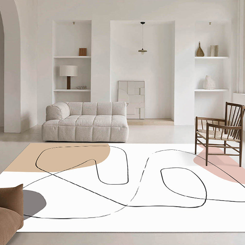 Rectangle Shape Abstract Pattern Rug Living Room Polyester Washable Area Rug
