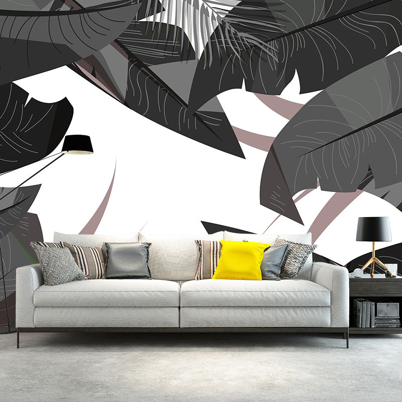 Tropical Plants Stain Resistant Mural Illustration Washable Wallpaper Sitting Room Mural