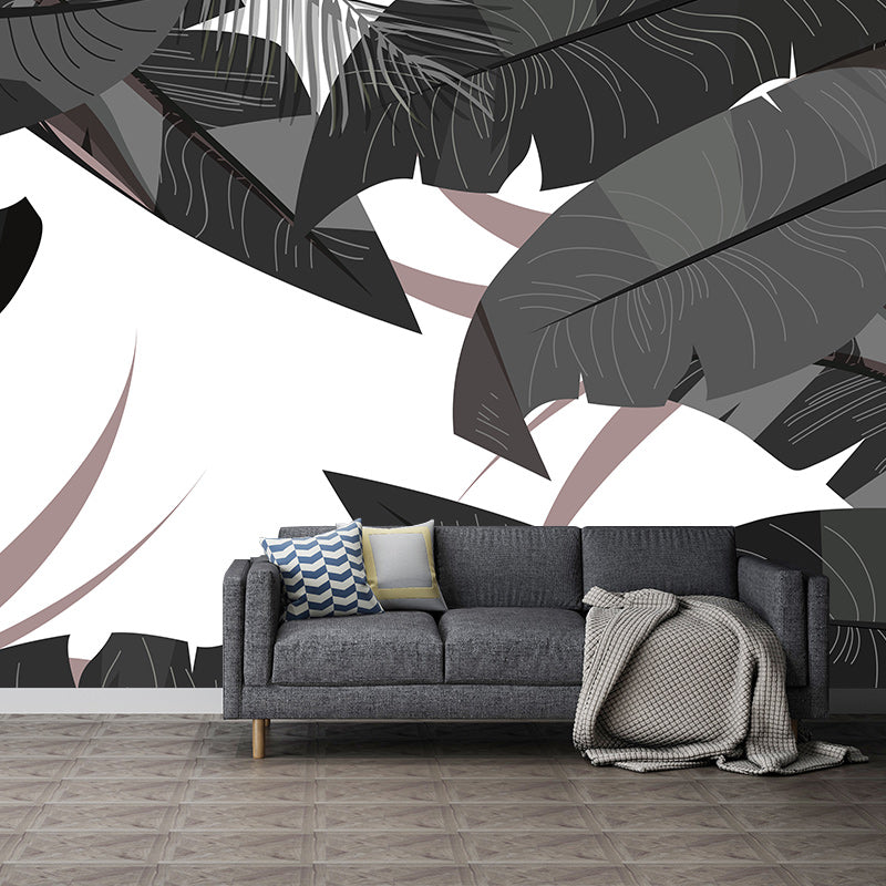 Tropical Plants Stain Resistant Mural Illustration Washable Wallpaper Sitting Room Mural