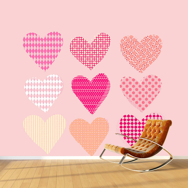 Illustration Stain Resistant Mural Wallpaper Heart Pattern Living Room Wall Mural