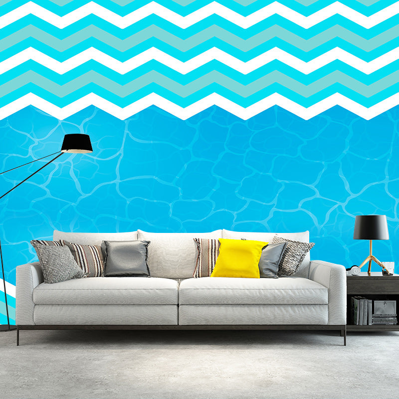 Illustration Stain Resistant Mural Wallpaper Wavy Line Indoor Wall Mural