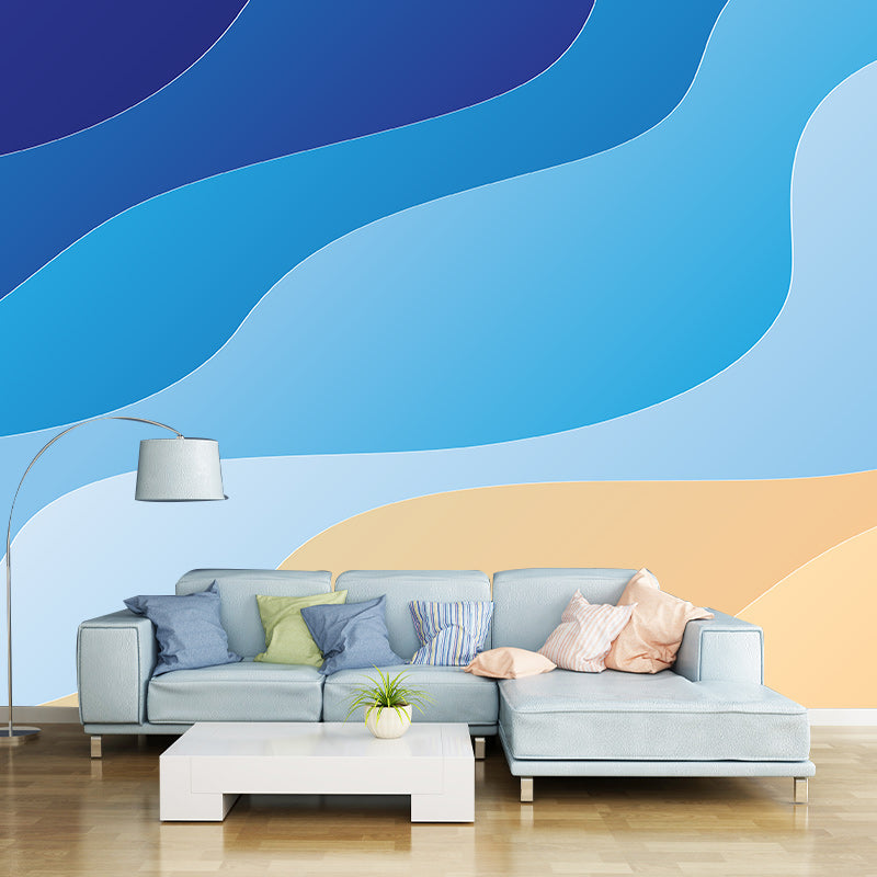 Illustration Stain Resistant Mural Wallpaper Wavy Line Indoor Wall Mural