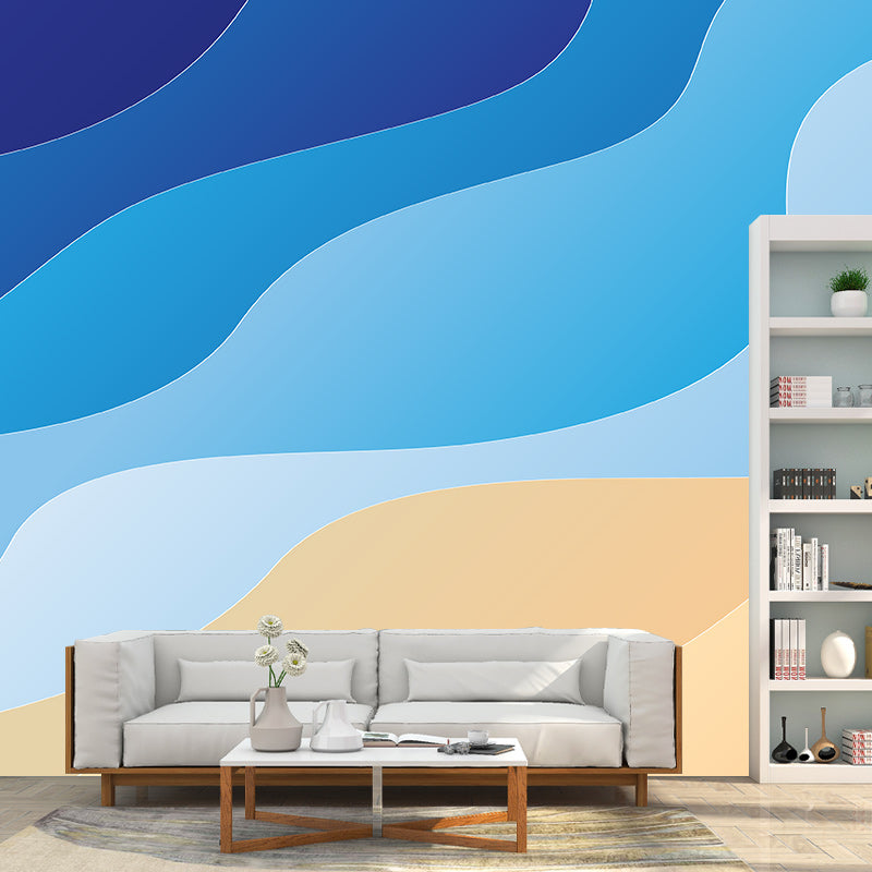 Illustration Stain Resistant Mural Wallpaper Wavy Line Indoor Wall Mural