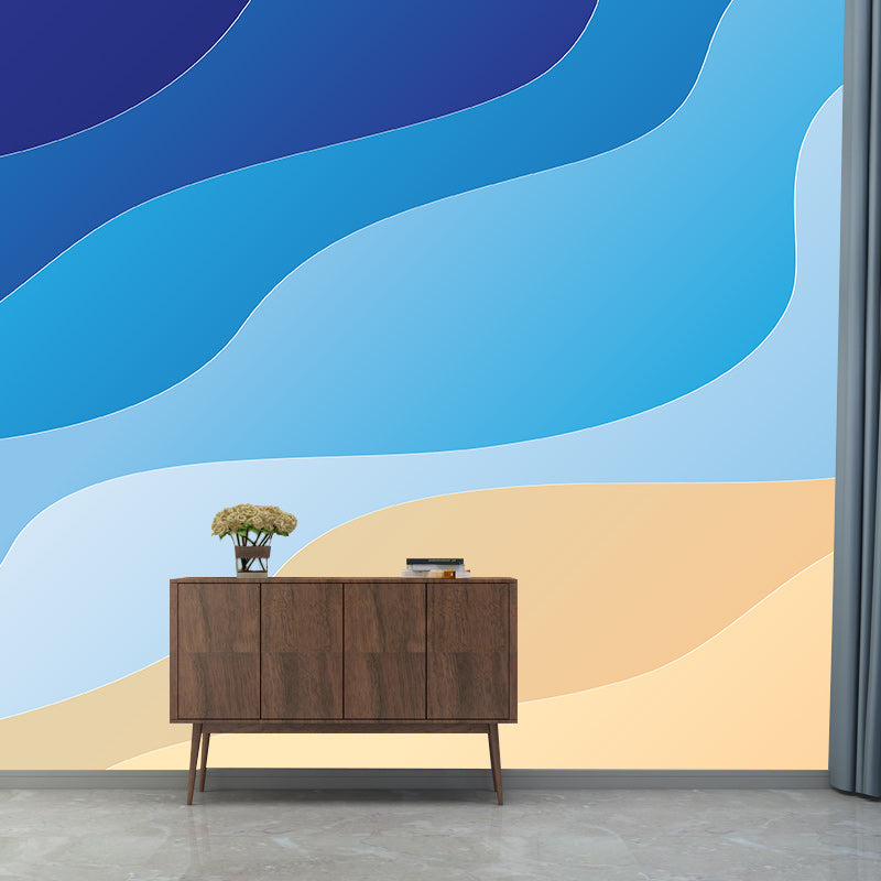 Illustration Stain Resistant Mural Wallpaper Wavy Line Indoor Wall Mural
