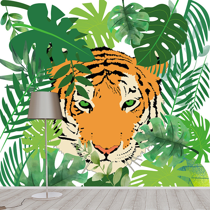 Tropical Jungle Mildew Resistant Wallpaper Illustration Sleeping Room Wall Mural