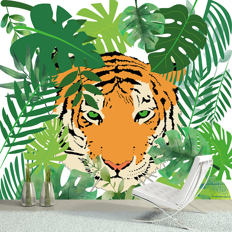 Tropical Jungle Mildew Resistant Wallpaper Illustration Sleeping Room Wall Mural