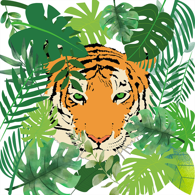 Tropical Jungle Mildew Resistant Wallpaper Illustration Sleeping Room Wall Mural