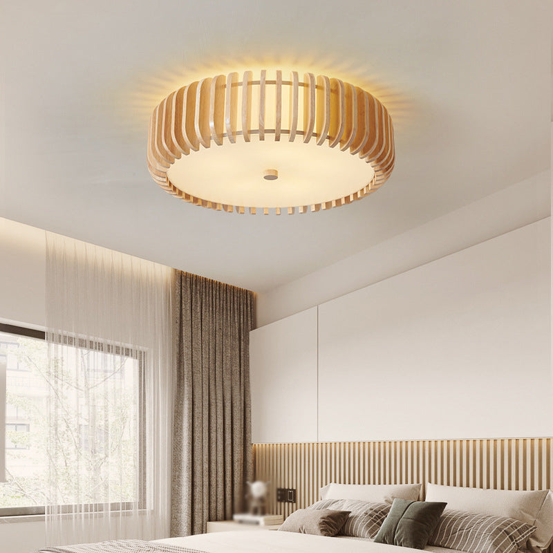 Wood Round Flush Mount Lights Contemporary Style Multi Lights Flush Mount Fixture