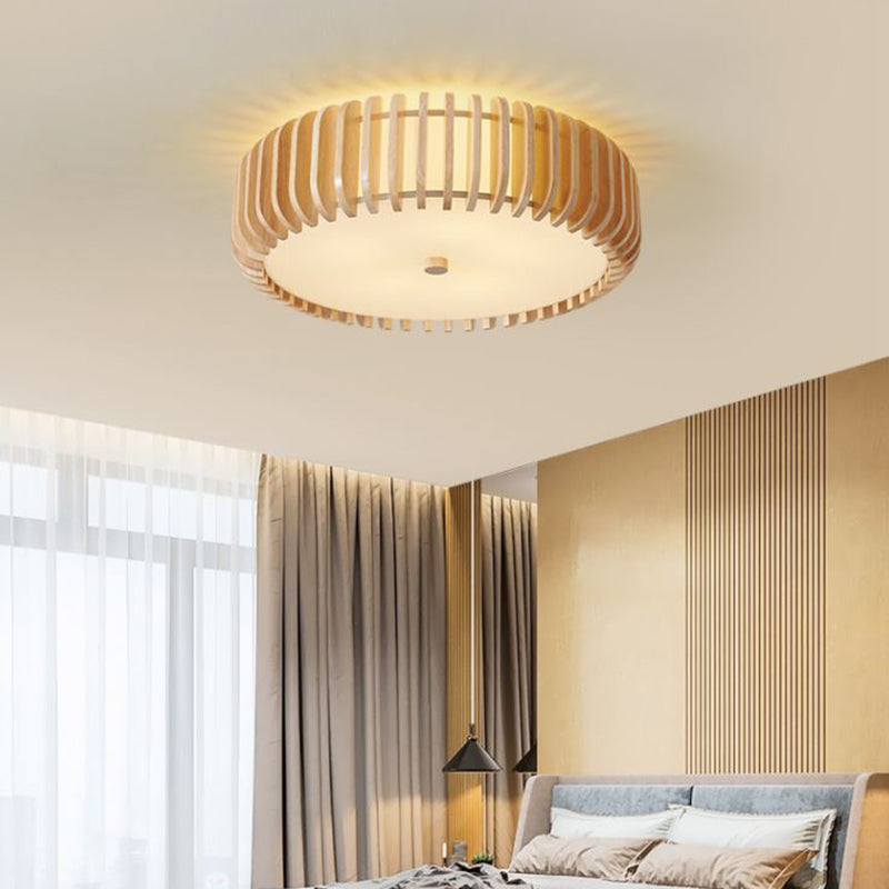 Wood Round Flush Mount Lights Contemporary Style Multi Lights Flush Mount Fixture