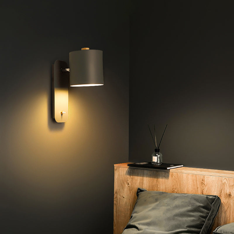 Nordic Style Iron Wall Light Cylinder Shape Rotatable Wall Lamp for Living Room