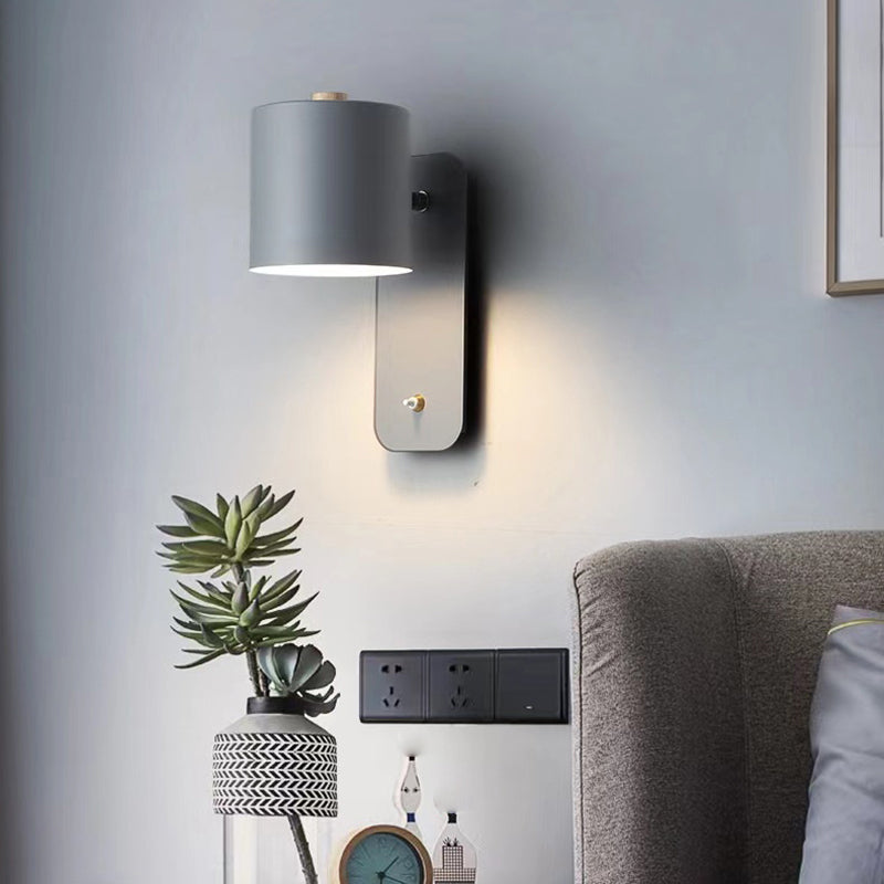 Nordic Style Iron Wall Light Cylinder Shape Rotatable Wall Lamp for Living Room