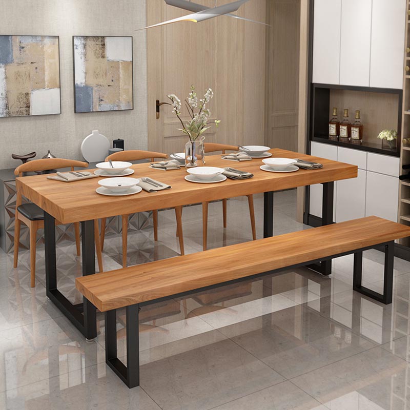 Industrial 1/5 Pieces Dining Set Rectangle Pine Wood Dining Table for Living Room