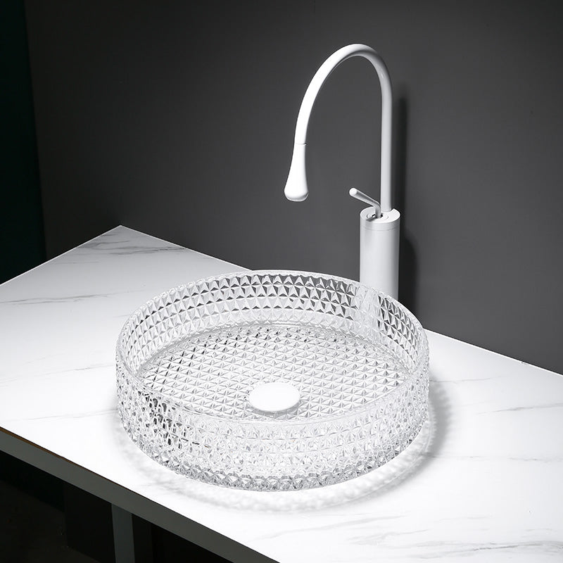 Modern Clear Wash Stand Glass Trough Bathroom Sink for Bathroom