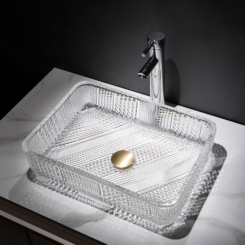 Modern Clear Wash Stand Glass Trough Bathroom Sink for Bathroom