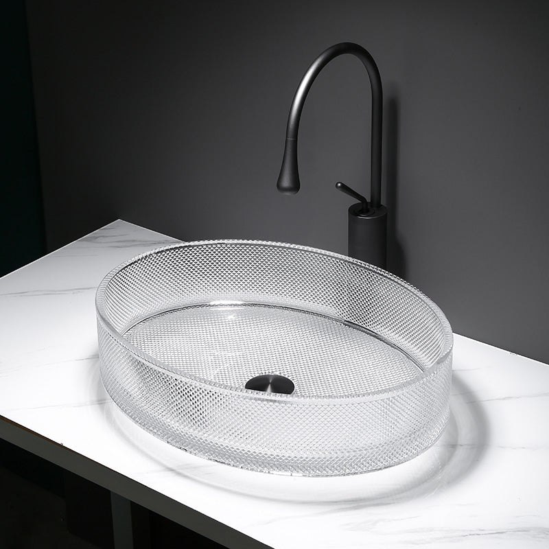 Modern Clear Wash Stand Glass Trough Bathroom Sink for Bathroom