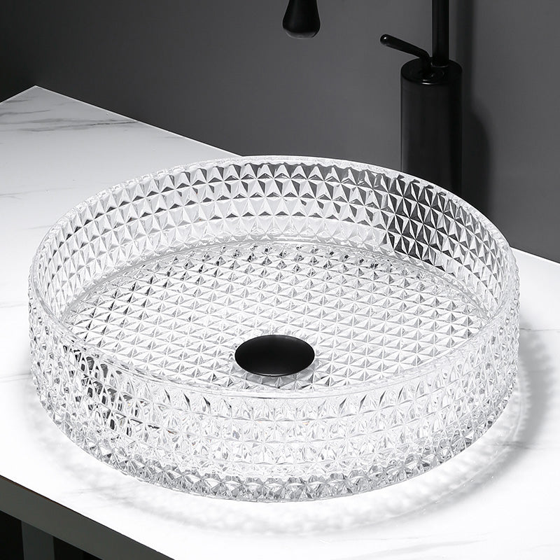 Modern Clear Wash Stand Glass Trough Bathroom Sink for Bathroom