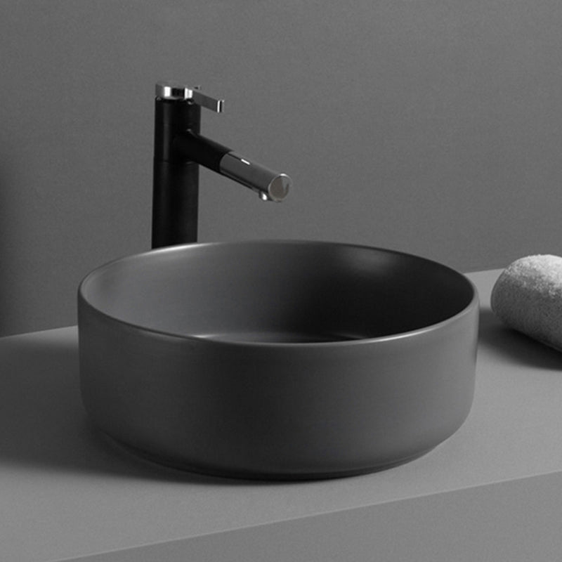 Round Modern Bathroom Sink Porcelain Vessel Bathroom Sink for Home(Faucet Not Included)