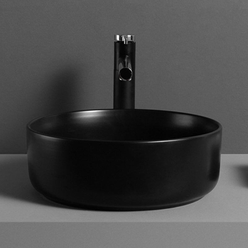 Round Modern Bathroom Sink Porcelain Vessel Bathroom Sink for Home(Faucet Not Included)