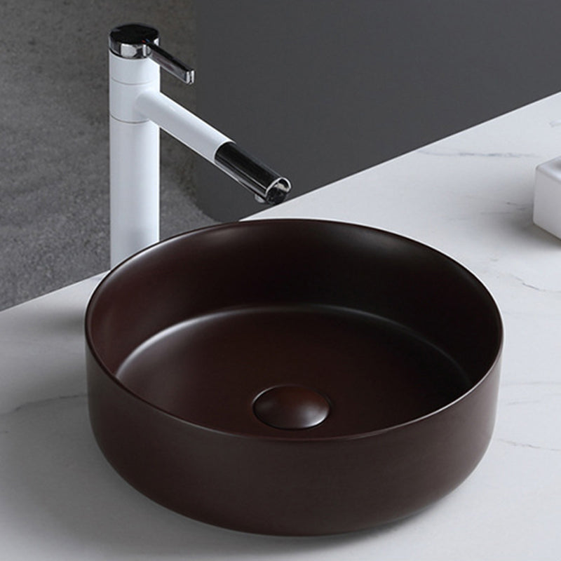 Round Modern Bathroom Sink Porcelain Vessel Bathroom Sink for Home(Faucet Not Included)