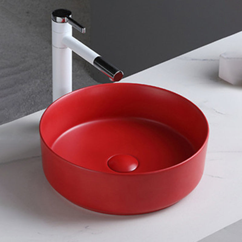 Round Modern Bathroom Sink Porcelain Vessel Bathroom Sink for Home(Faucet Not Included)