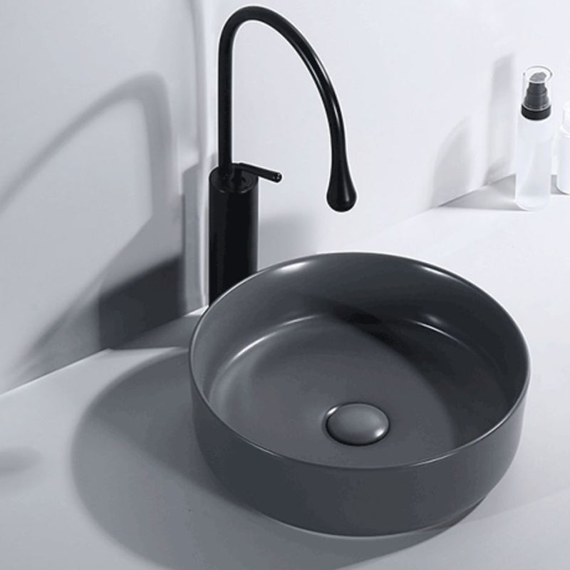 Round Modern Bathroom Sink Porcelain Vessel Bathroom Sink for Home(Faucet Not Included)