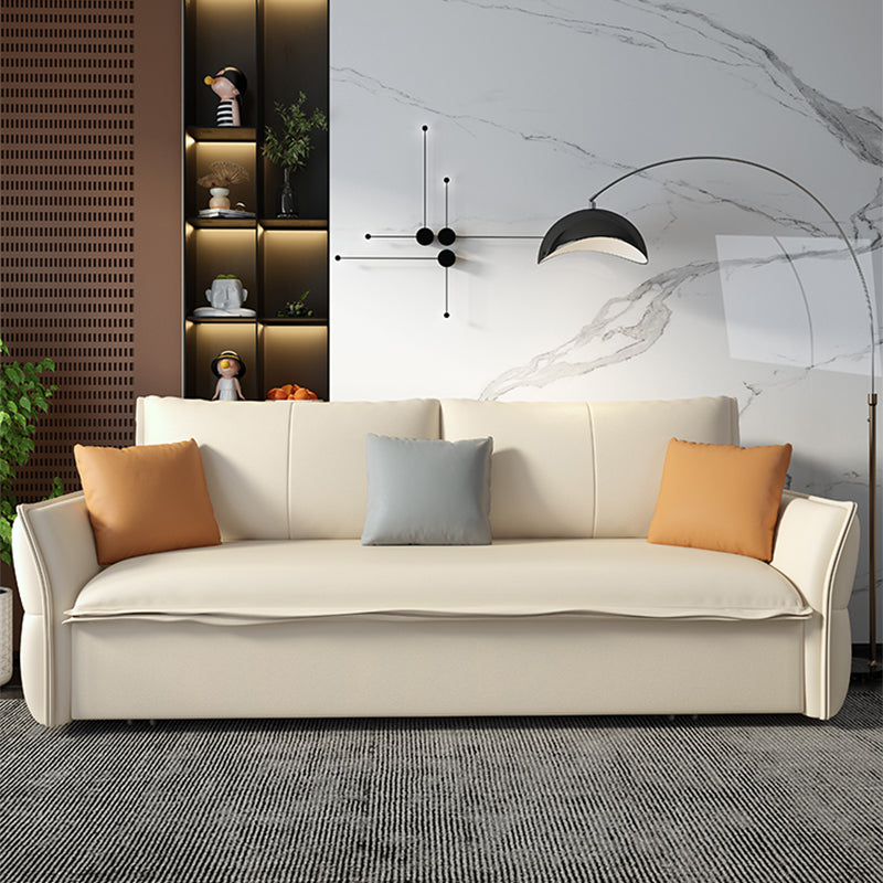 Convertible Faux Leather Sofa Bed Contemporary Flared Arms Sofa Bed in White