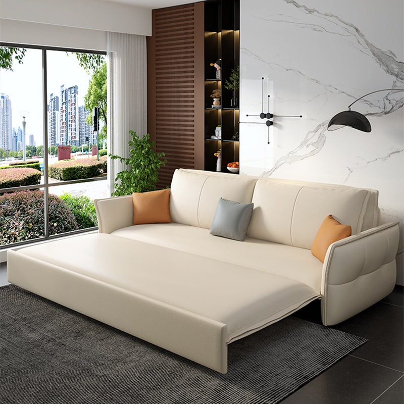 Convertible Faux Leather Sofa Bed Contemporary Flared Arms Sofa Bed in White