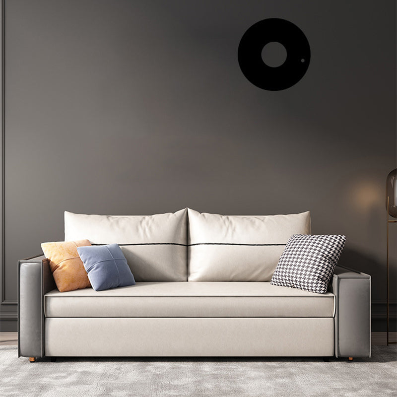 Beige Faux leather Sofa Bed 35.43" Wide Contemporary Foldable Sleeper Sofa