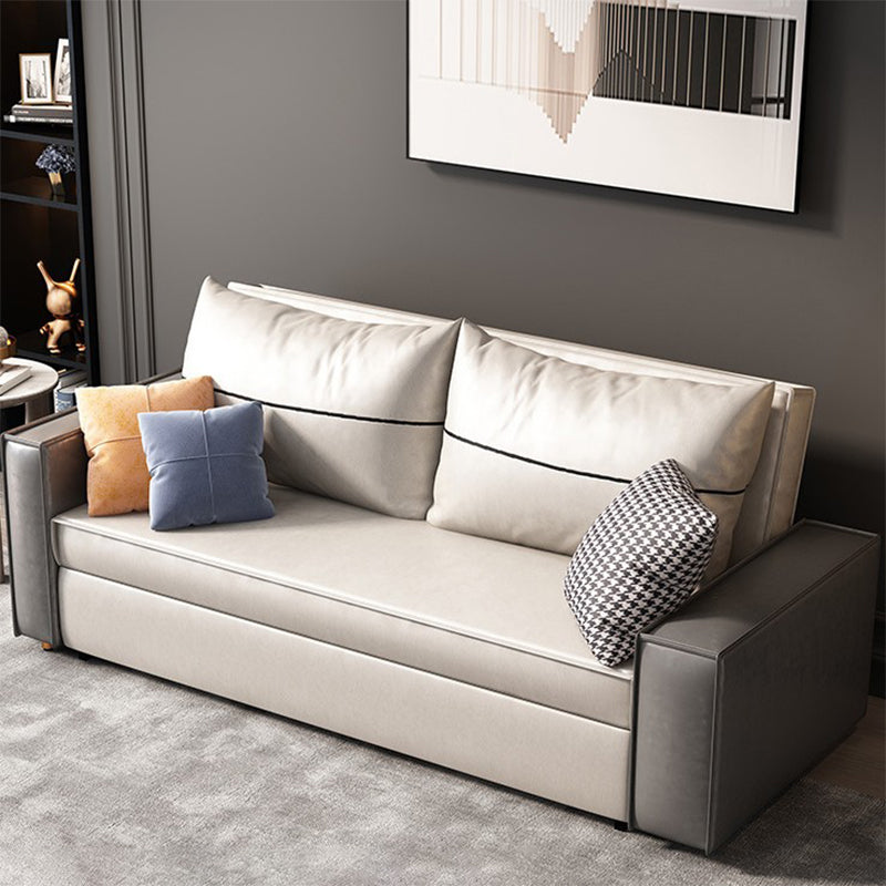 Beige Faux leather Sofa Bed 35.43" Wide Contemporary Foldable Sleeper Sofa