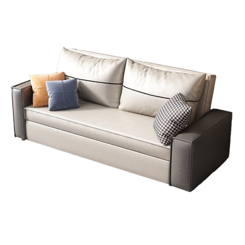 Beige Faux leather Sofa Bed 35.43" Wide Contemporary Foldable Sleeper Sofa