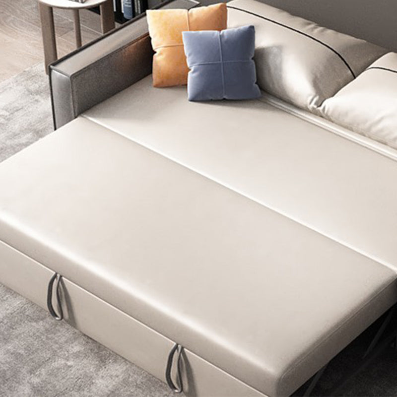 Beige Faux leather Sofa Bed 35.43" Wide Contemporary Foldable Sleeper Sofa