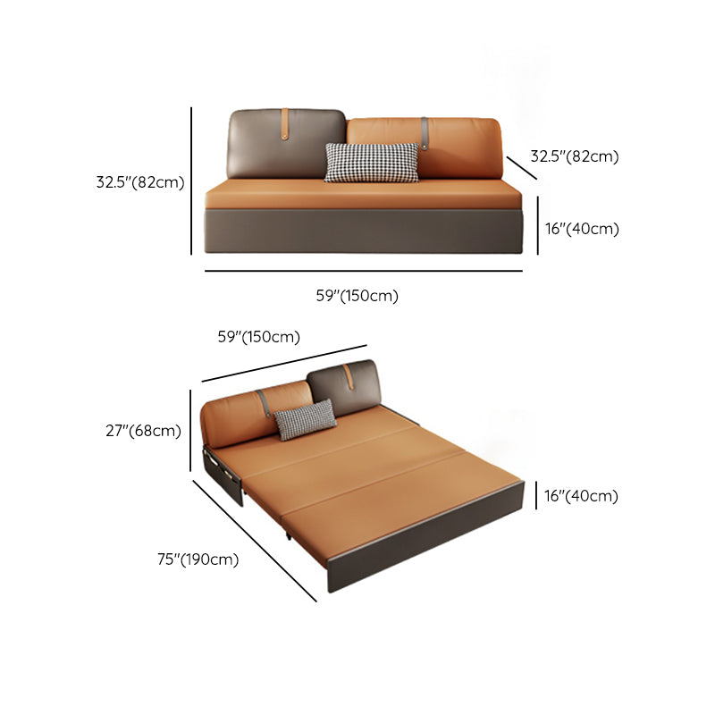 Contemporary Armless Bonded Leather Sofa Bed in Brown with Storage