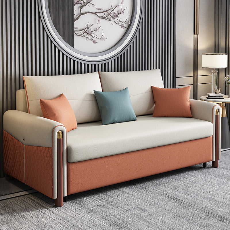 Contemporary Faux leather Sofa Bed 37.40" Wide Beige Sleeper Sofa