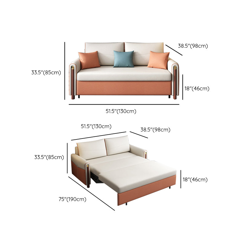 Contemporary Faux leather Sofa Bed 37.40" Wide Beige Sleeper Sofa