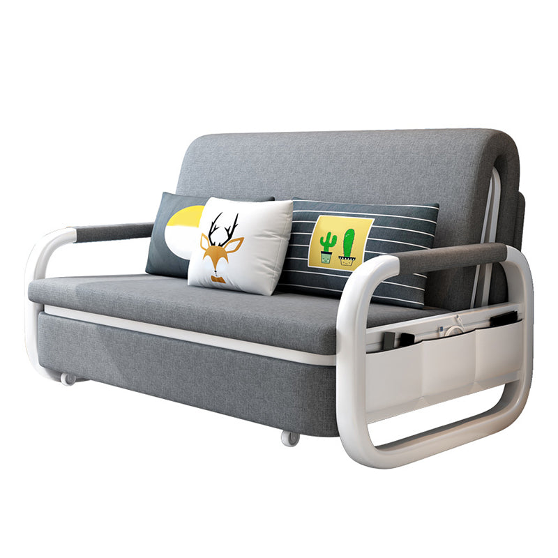 Linen Convertible Sofa Bed in Grey with Square Arms and Storage