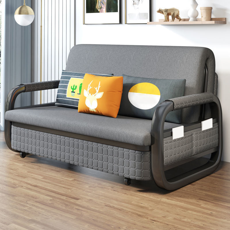 Cotton Blend Modern Square Arm Sofa Bed in Grey with Storage