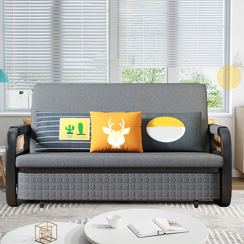 Cotton Blend Modern Square Arm Sofa Bed in Grey with Storage