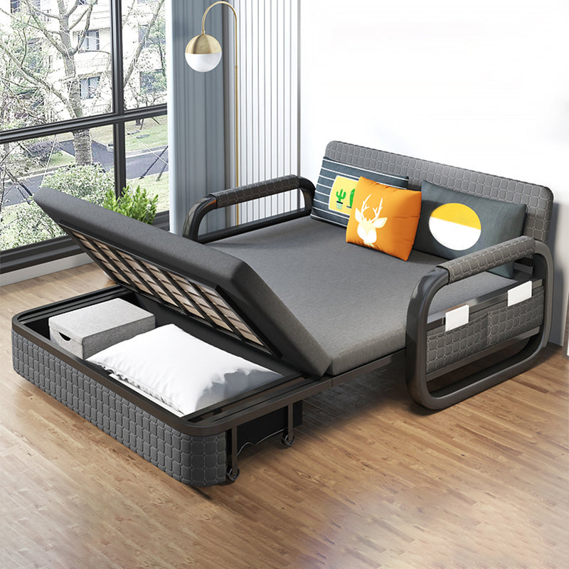Cotton Blend Modern Square Arm Sofa Bed in Grey with Storage