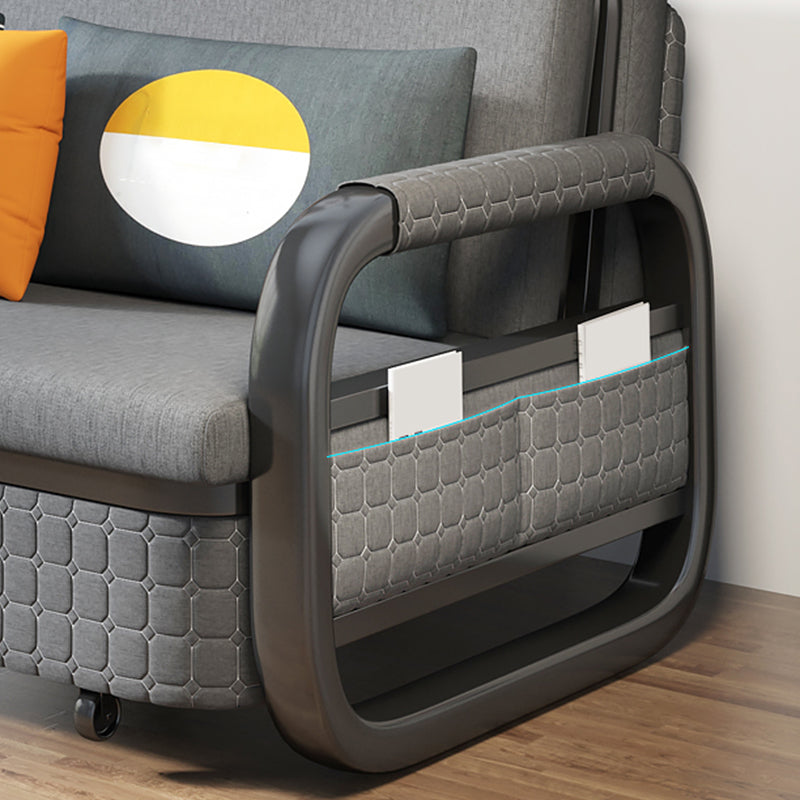 Cotton Blend Modern Square Arm Sofa Bed in Grey with Storage