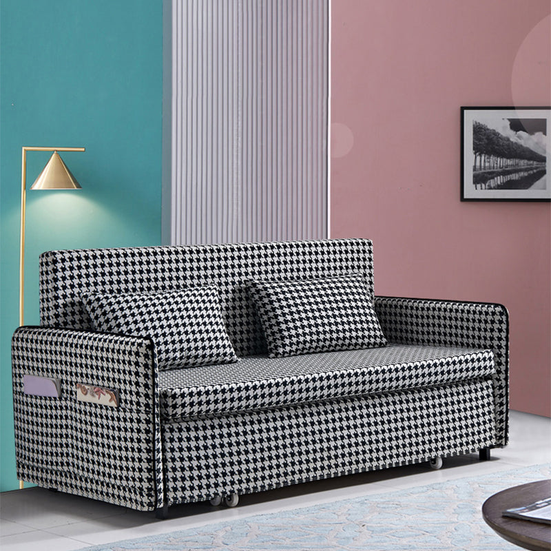30.70" Wide Linen Convertible Sofa Storage Sleeper Sofa Bed in Black and White