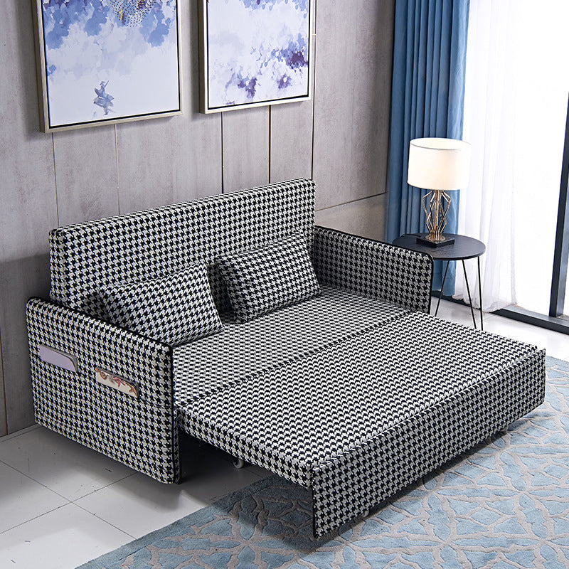 30.70" Wide Linen Convertible Sofa Storage Sleeper Sofa Bed in Black and White