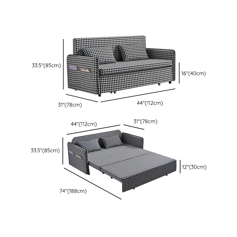 30.70" Wide Linen Convertible Sofa Storage Sleeper Sofa Bed in Black and White