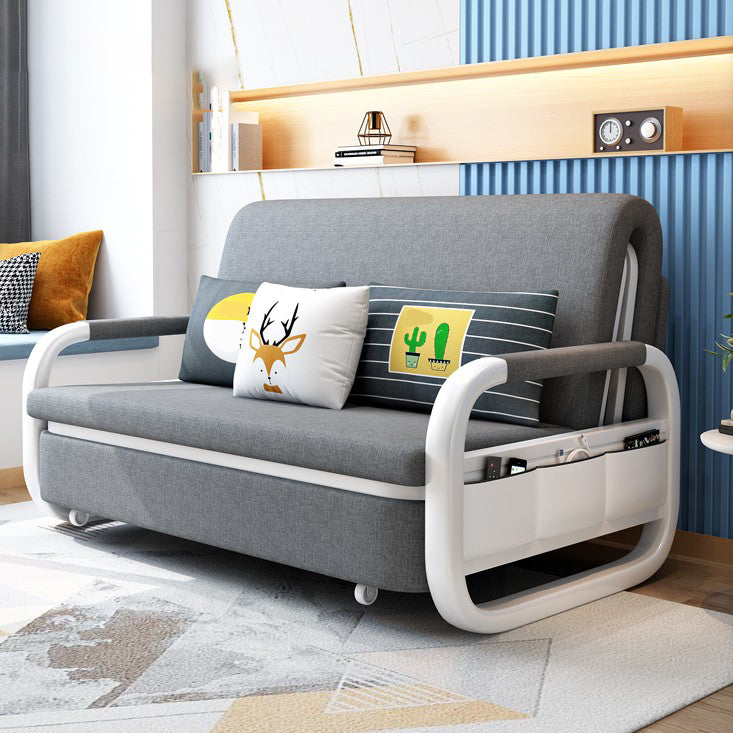 35.43" Wide Linen Sleeper Sofa with Storage Light Gray Sofa Bed