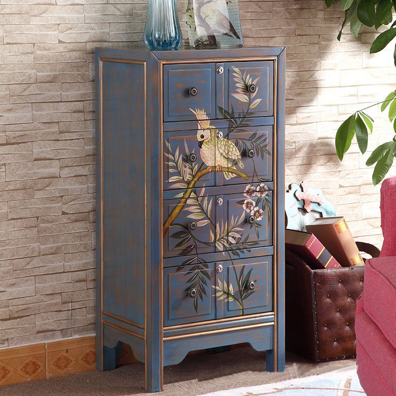 Traditional Wooden Bedroom Storage Chest Vertical Chest with 4 Drawers