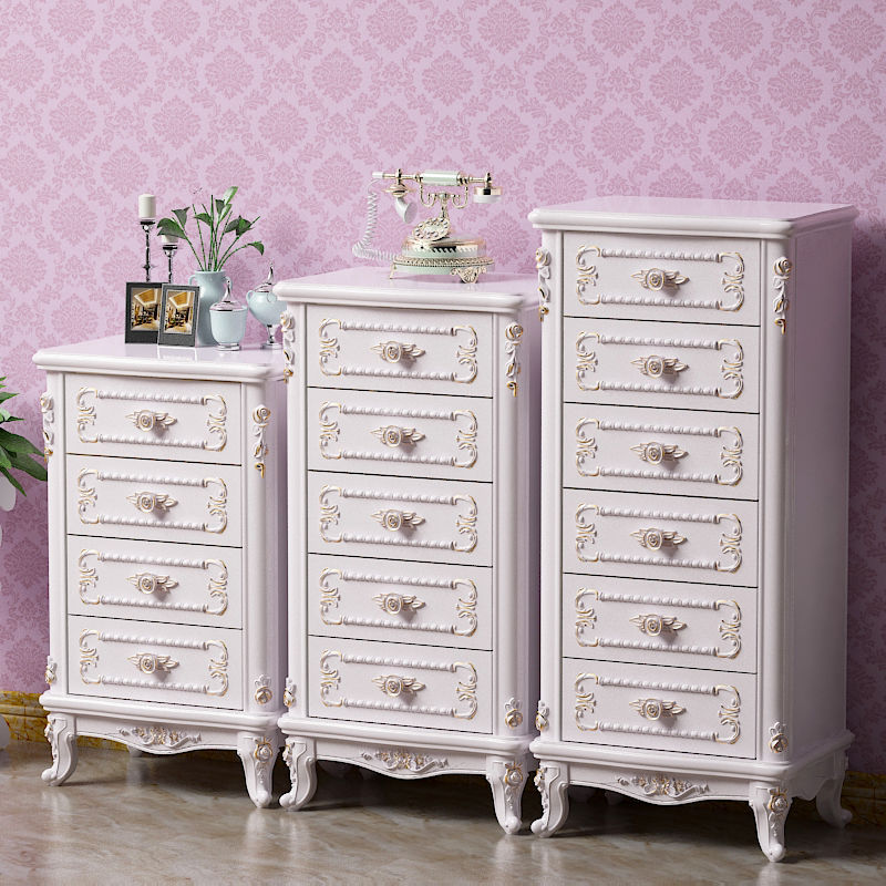 Traditional Bedroom Wooden Storage Chest Vertical Chest in White with Drawers