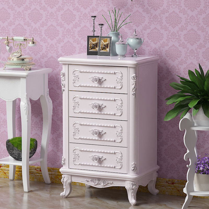 Traditional Bedroom Wooden Storage Chest Vertical Chest in White with Drawers